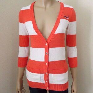 NWT Hollister Womens Cardigan Sweater Size Small Striped Top Shirt Coral & White